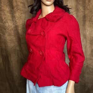 RXB Vintage 80s Wool Jacket Double Breasted Red Collared Women's Medium Classic